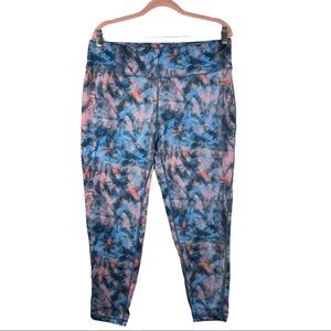 Pro Player Tie Dyed Print Capris Leggings 1X Blue Peach